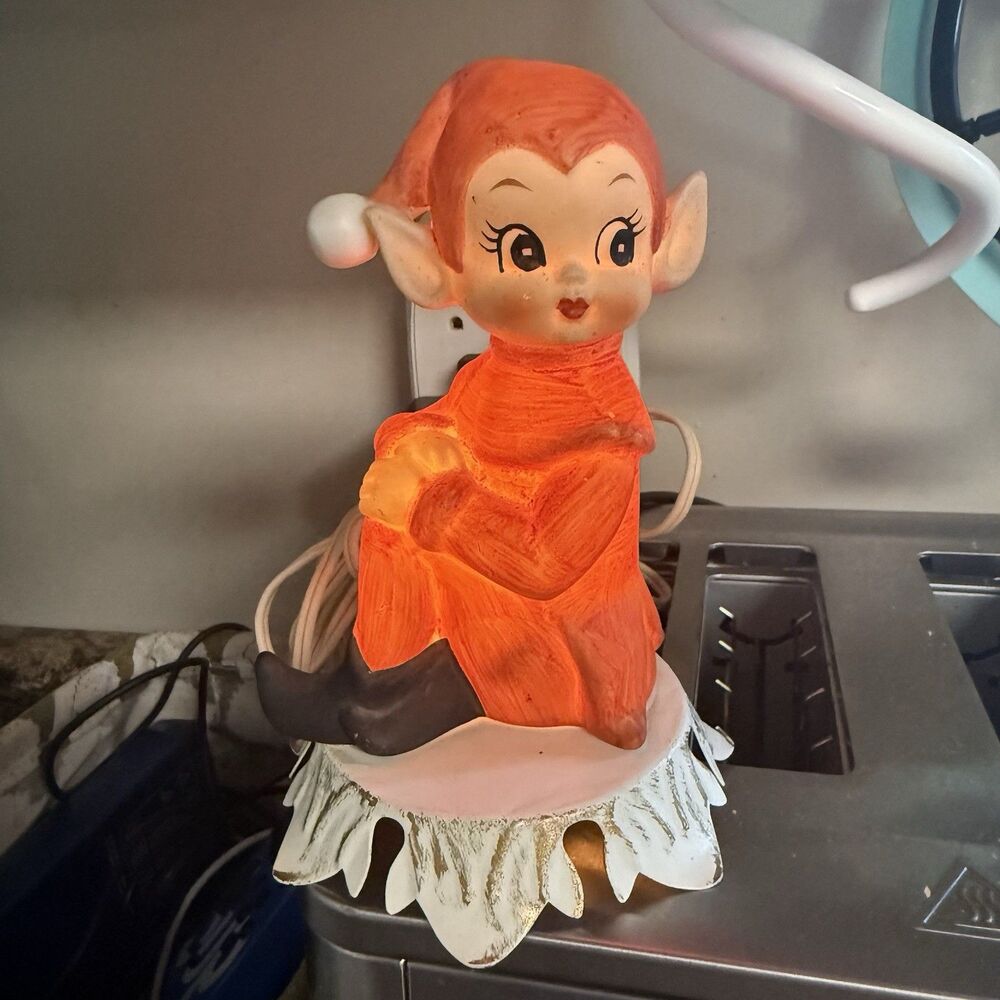 Vtg Mid Century Aladdin Giftware Pixie Elf Night Light Lamp Porcelain Kitsch MCM